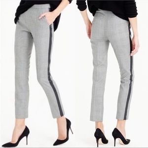 NWT J. Crew Martie High Rise Glen Plaid Tux Stripe Trouser Ankle Pant Black 8